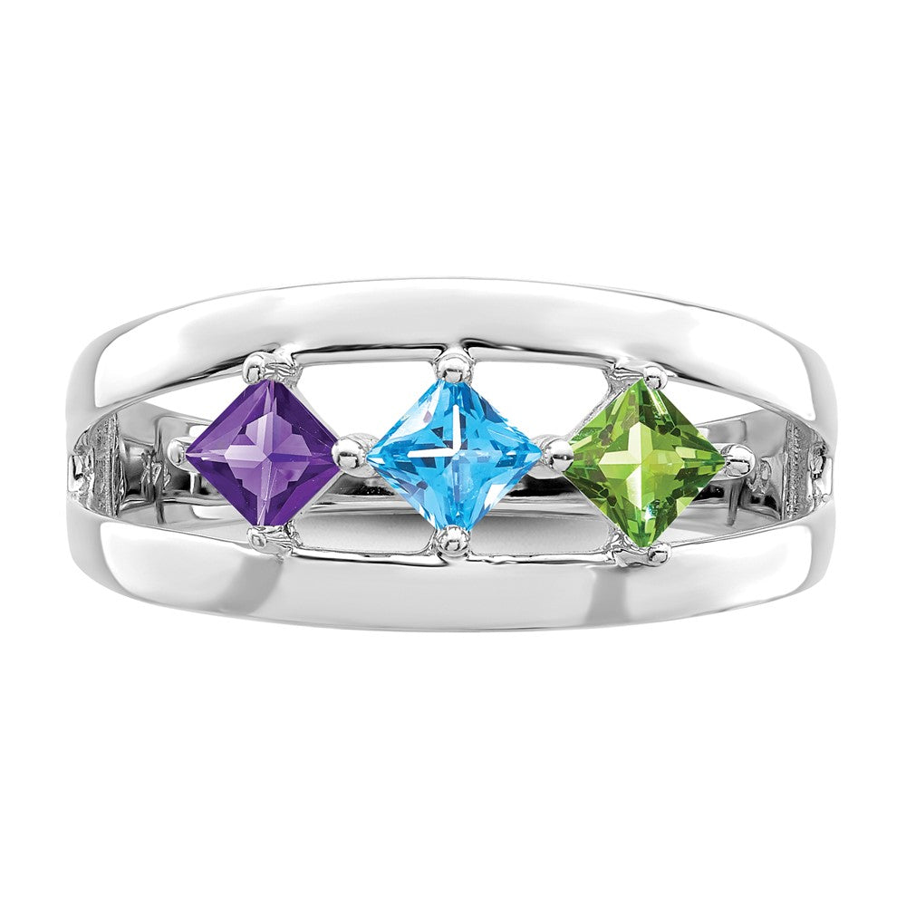 Sterling Silver Rhodium-plated Synthetic Family Jewelry Ring