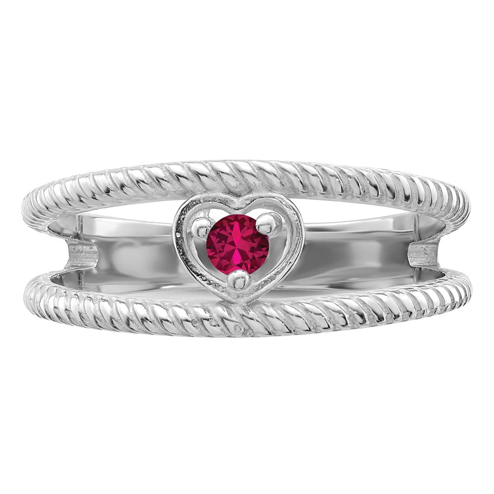 Sterling Silver Rhodium-plated Synthetic Single Stone Mother's Ring