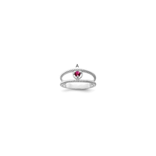 Sterling Silver Rhodium-plated Synthetic Single Stone Mother's Ring