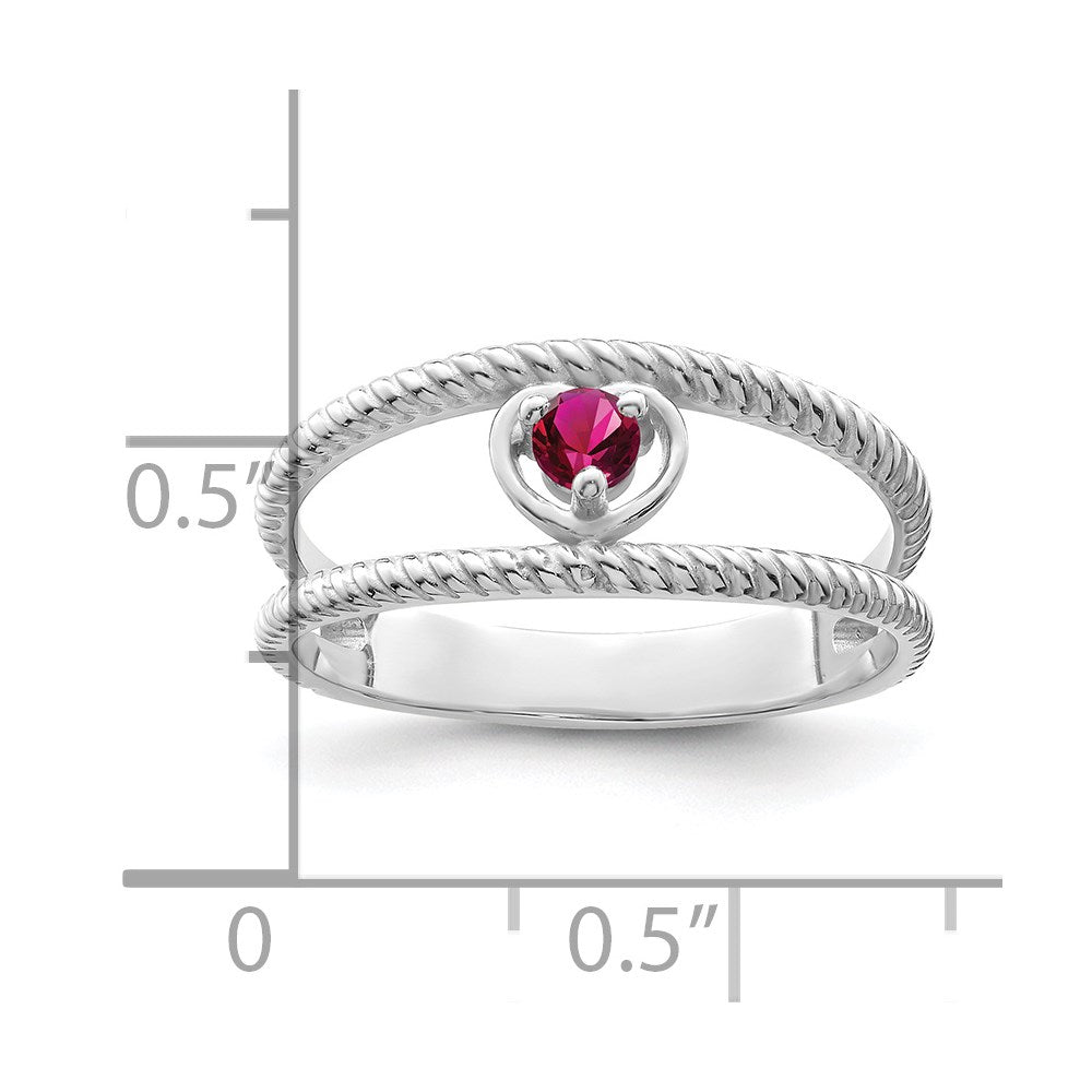 Sterling Silver Rhodium-plated Synthetic Single Stone Mother's Ring
