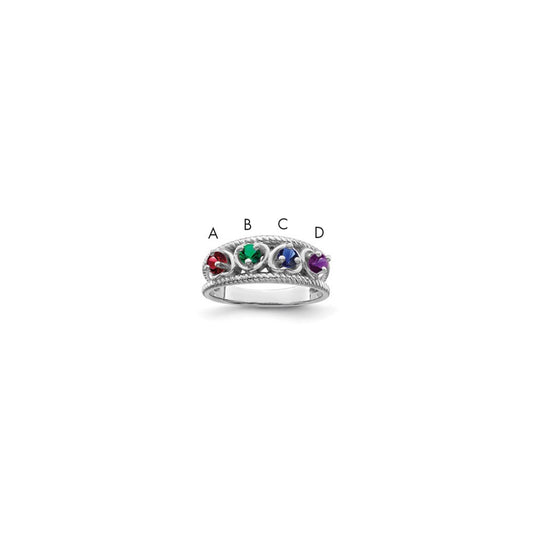 Sterling Silver Rhodium-plated Synthetic Family Jewelry Ring