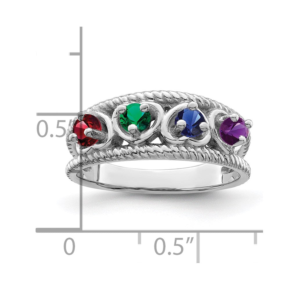 Sterling Silver Rhodium-plated Synthetic Family Jewelry Ring