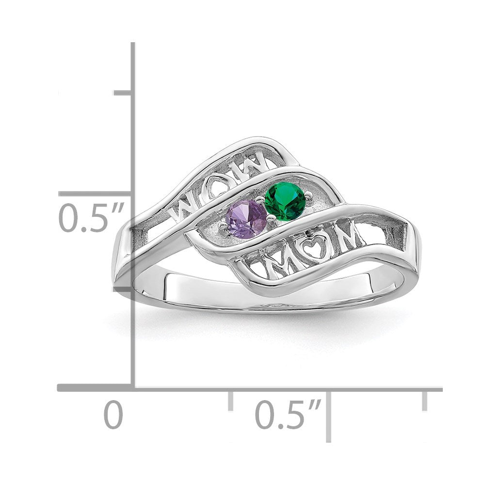 Sterling Silver Rhodium-plated Synthetic Family Jewelry Ring