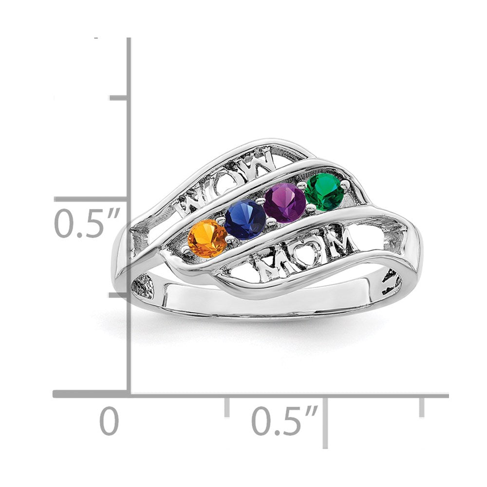 Sterling Silver Rhodium-plated Synthetic Family Jewelry Ring