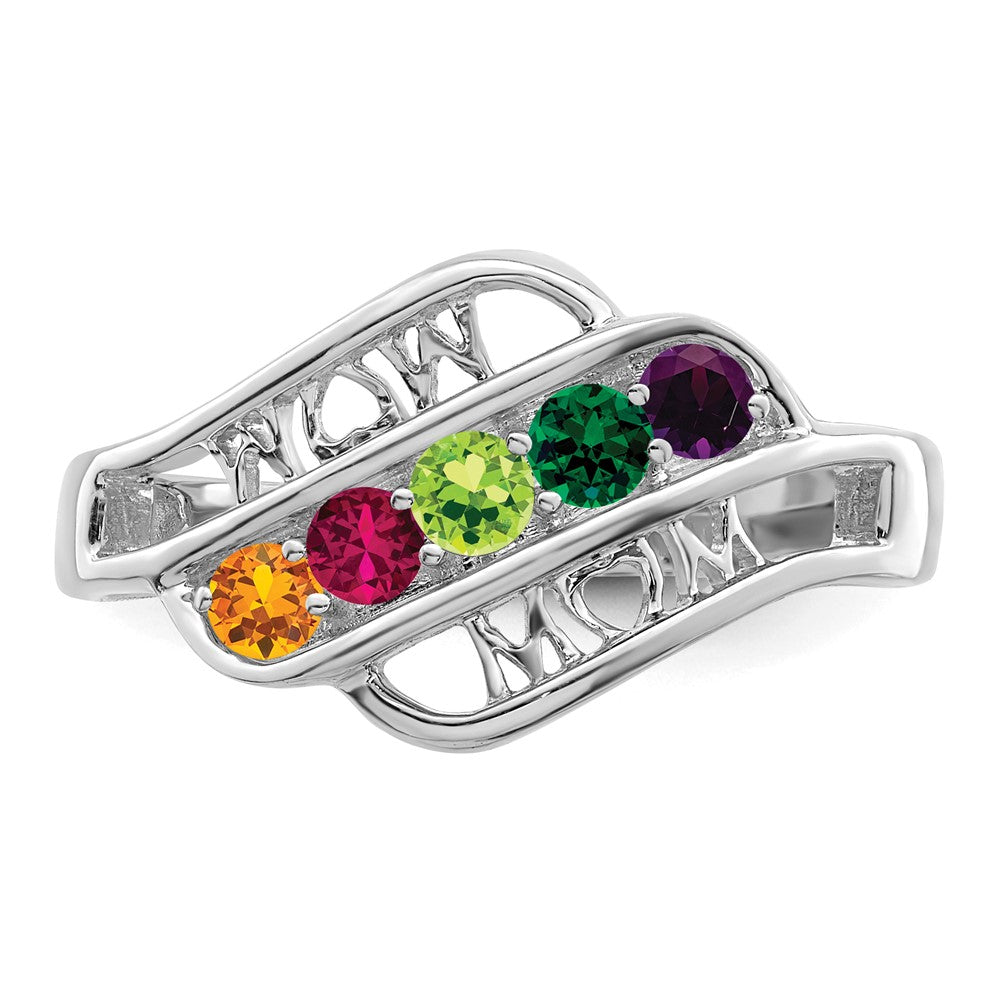14k White Gold Synthetic Family Jewelry Ring