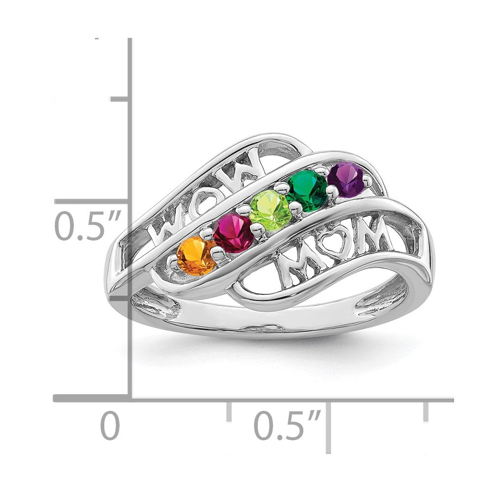 Sterling Silver Rhodium-plated Synthetic Family Jewelry Ring