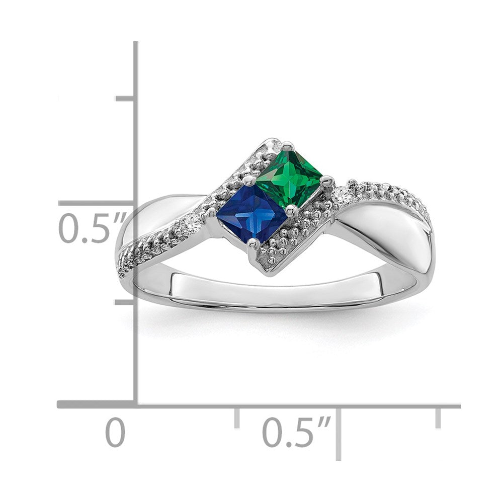 Sterling Silver Rhodium-plated Synthetic 2 Stone Mother's Ring