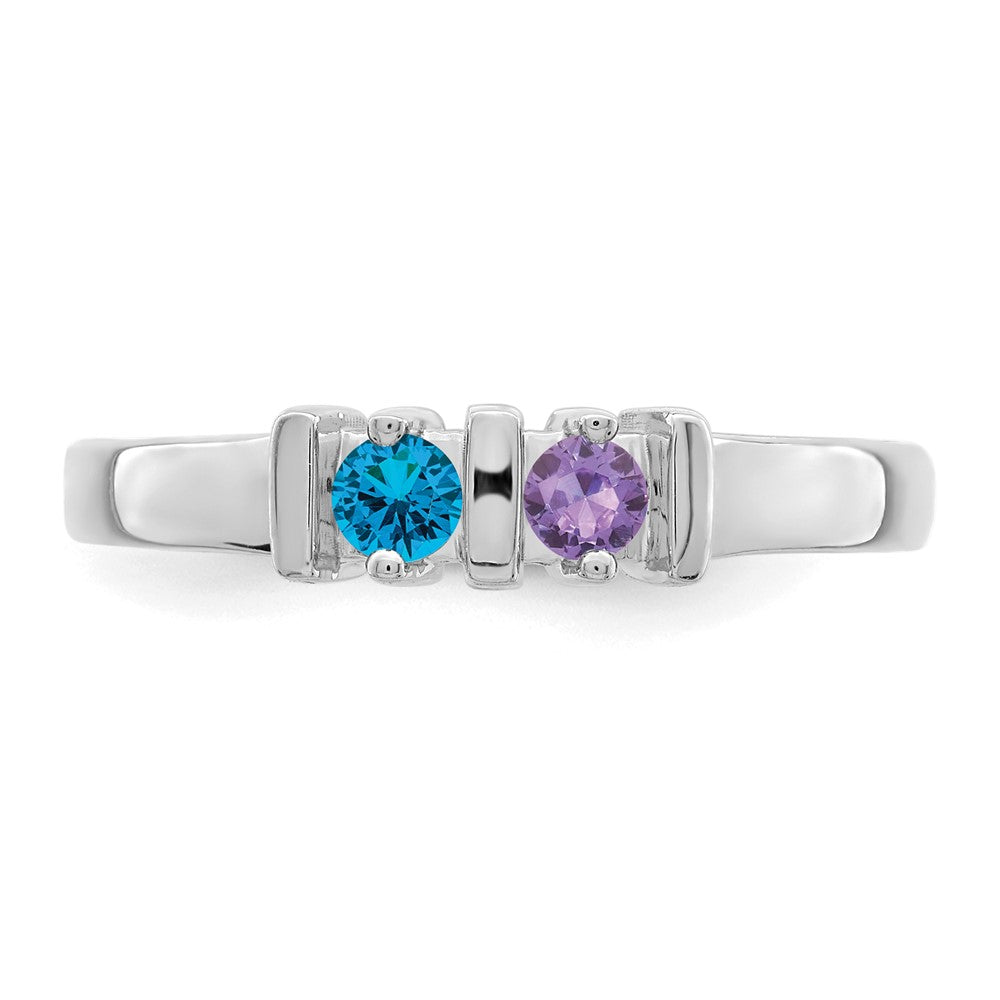 Sterling Silver Rhodium-plated Synthetic 2 Stone Mother's Ring