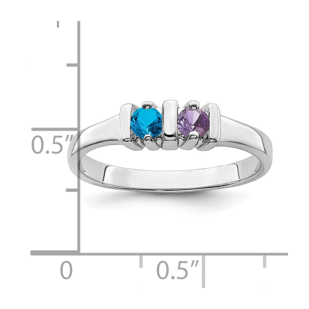 Sterling Silver Rhodium-plated Synthetic 2 Stone Mother's Ring