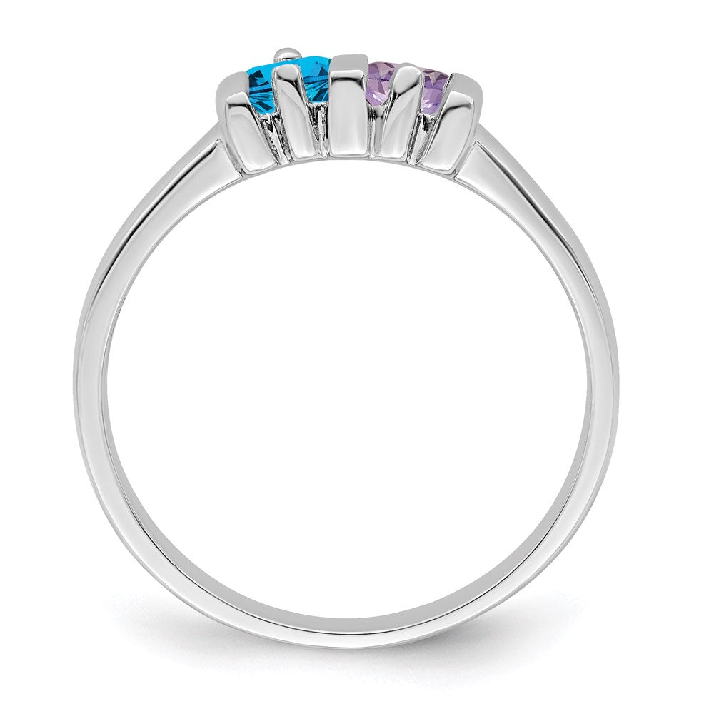 Sterling Silver Rhodium-plated Synthetic 2 Stone Mother's Ring