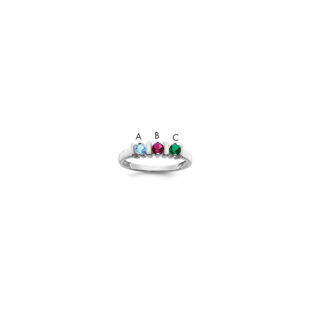 Sterling Silver Rhodium-plated Synthetic 3 Stone Mother's Ring