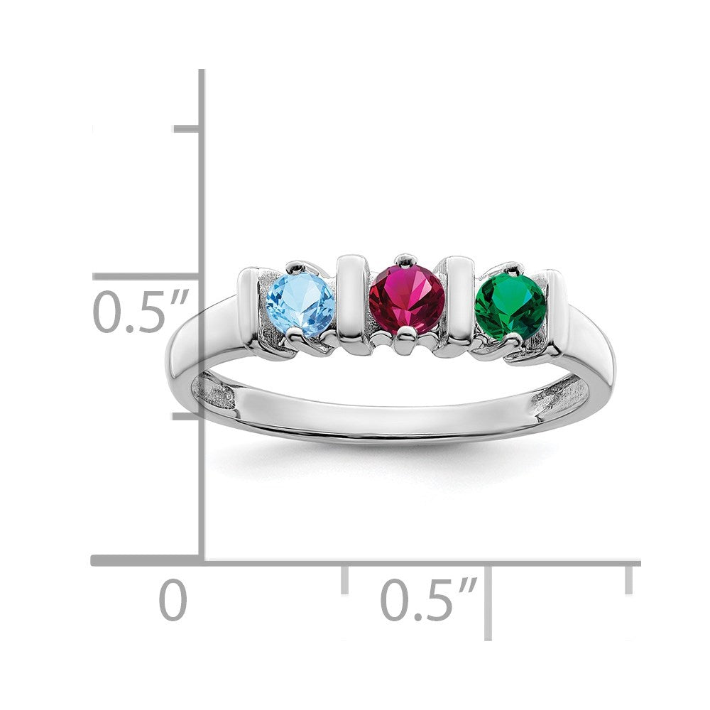 Sterling Silver Rhodium-plated Synthetic 3 Stone Mother's Ring
