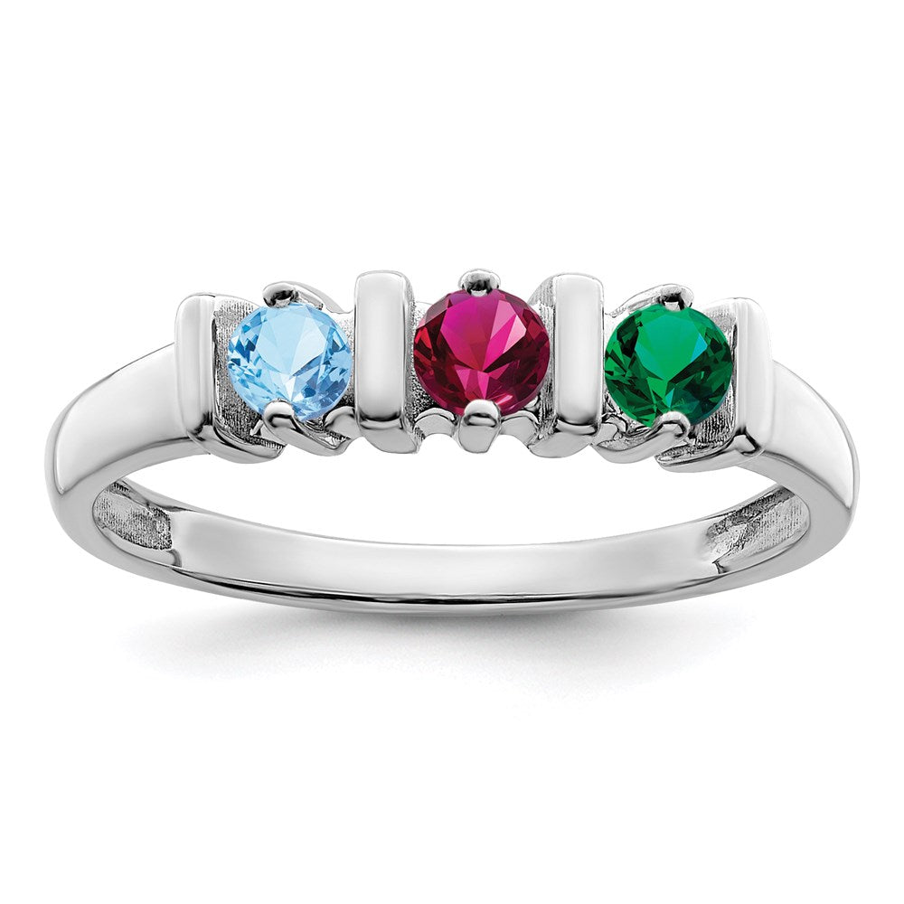 Sterling Silver Rhodium-plated Synthetic 3 Stone Mother's Ring
