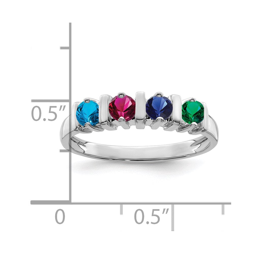 Sterling Silver Rhodium-plated Synthetic 4 Stone Mother's Ring