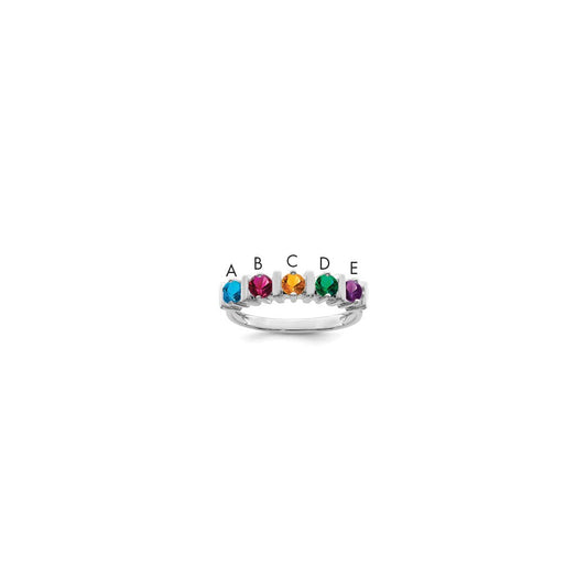 Sterling Silver Rhodium-plated Synthetic 5 Stone Mother's Ring