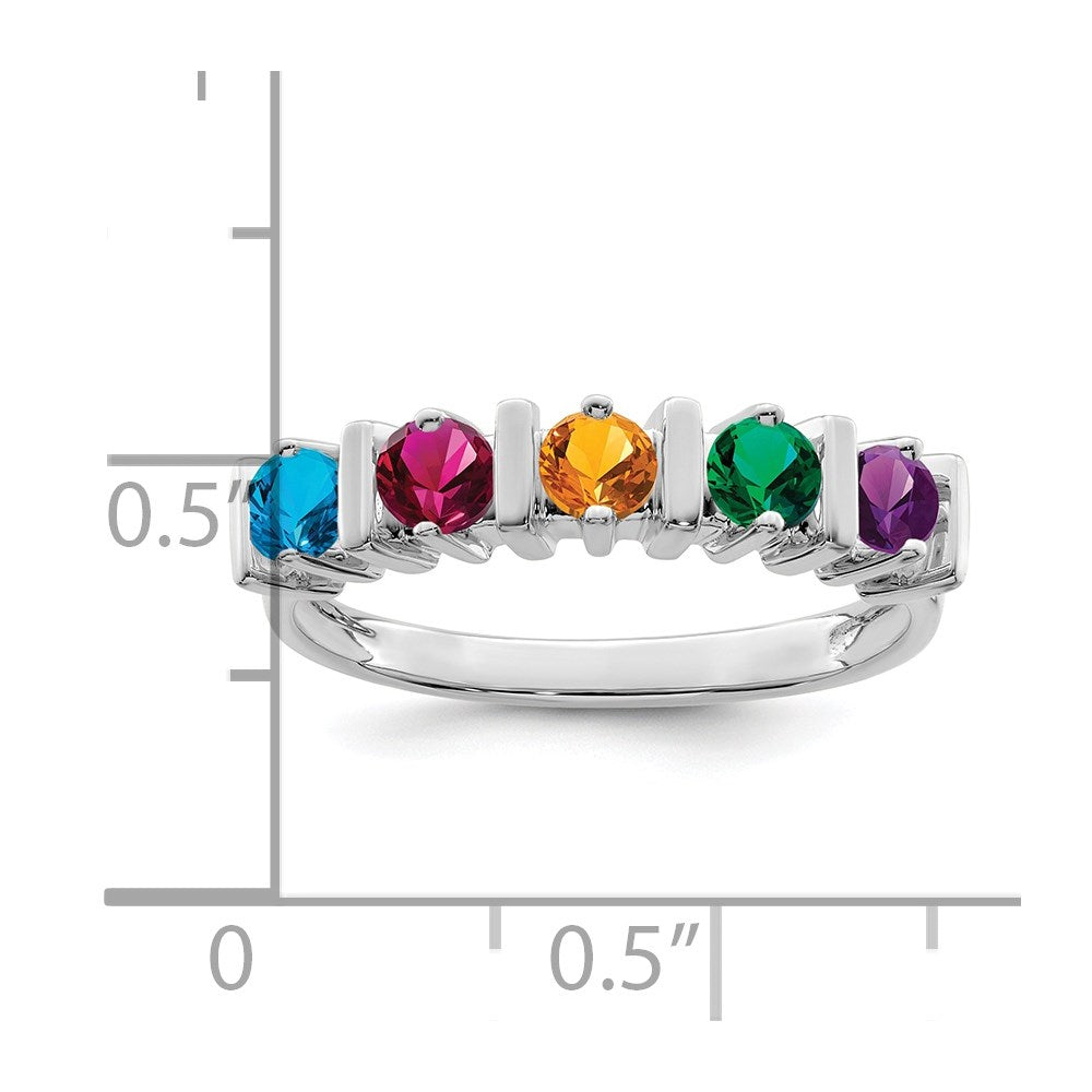 Sterling Silver Rhodium-plated Synthetic 5 Stone Mother's Ring
