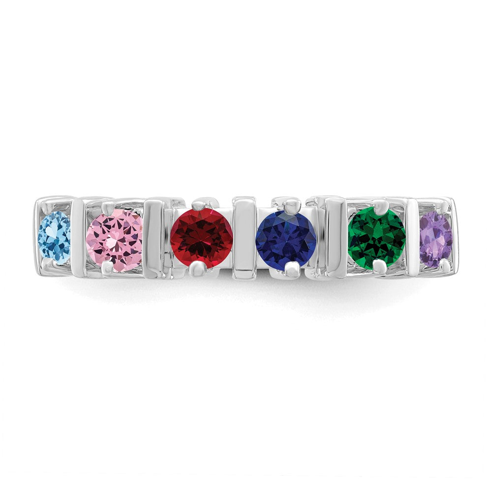 Sterling Silver Rhodium-plated Synthetic 6 Stone Mother's Ring