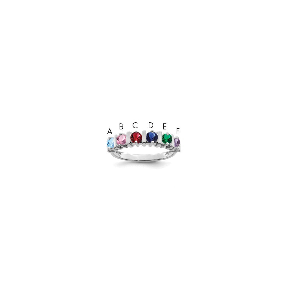 Sterling Silver Rhodium-plated Synthetic 6 Stone Mother's Ring
