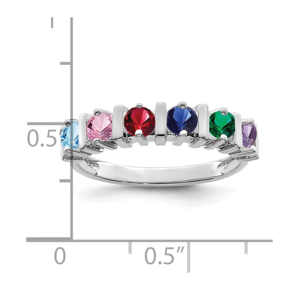 Sterling Silver Rhodium-plated Synthetic 6 Stone Mother's Ring