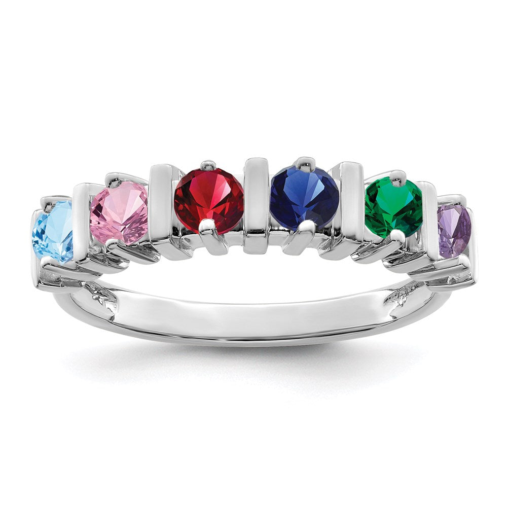 Sterling Silver Rhodium-plated Synthetic 6 Stone Mother's Ring