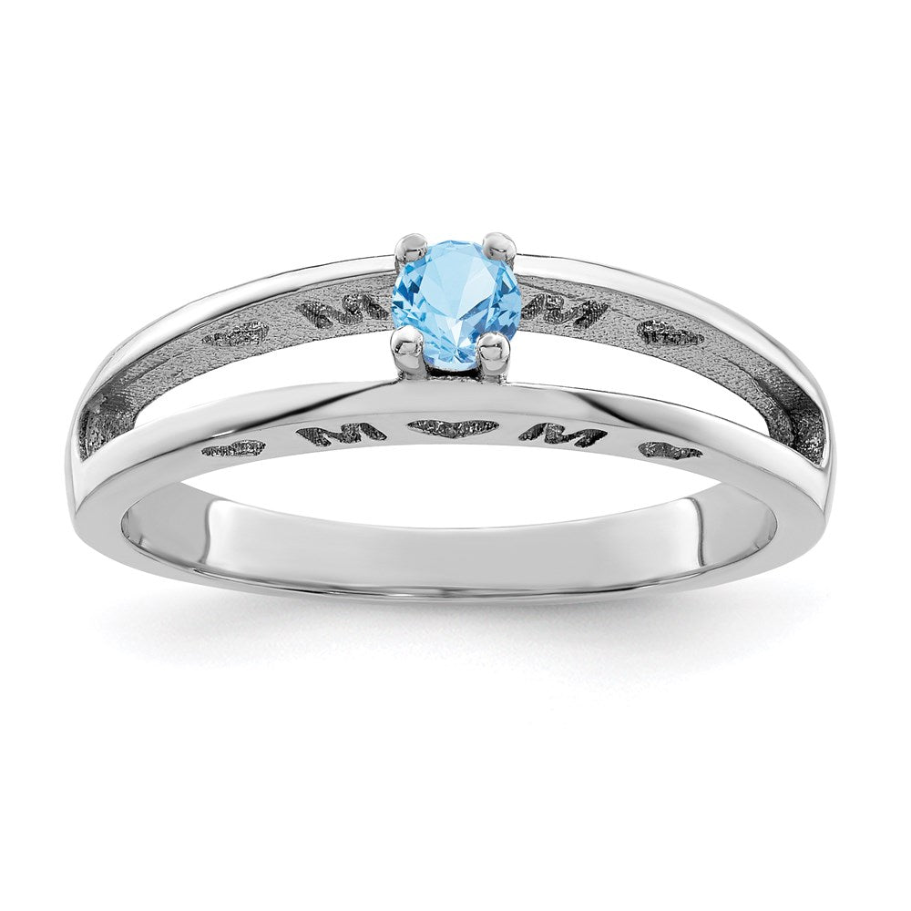 Sterling Silver Rhodium-plated 3mm Synthetic Family Jewelry Ring