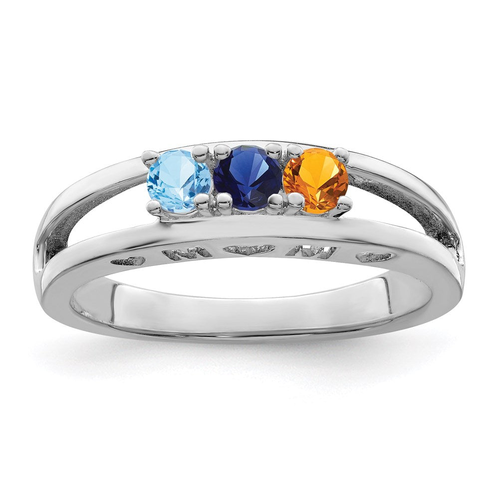 Sterling Silver Rhodium-plated 3mm Synthetic family jewelry ring