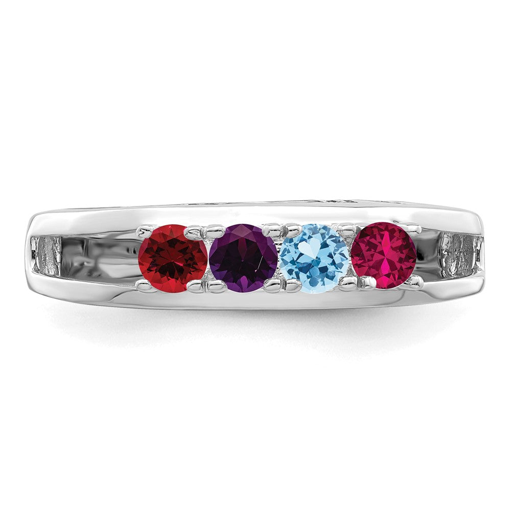 Sterling Silver Rhodium-plated 3mm Synthetic family jewelry ring