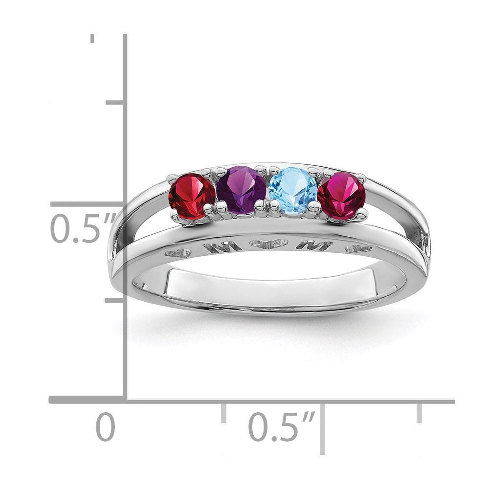 Sterling Silver Rhodium-plated 3mm Synthetic family jewelry ring