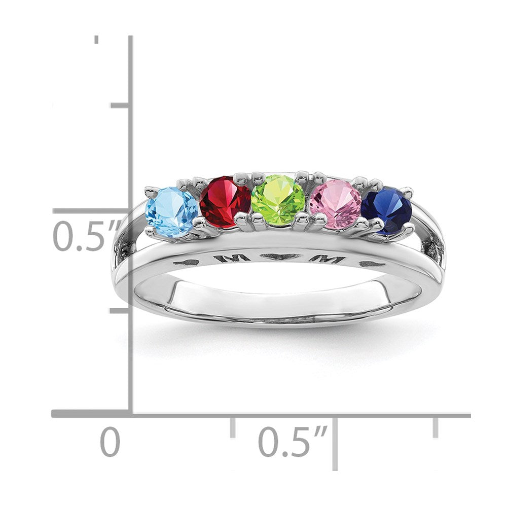 Sterling Silver Rhodium-plated 3mm Synthetic Family Jewelry Ring