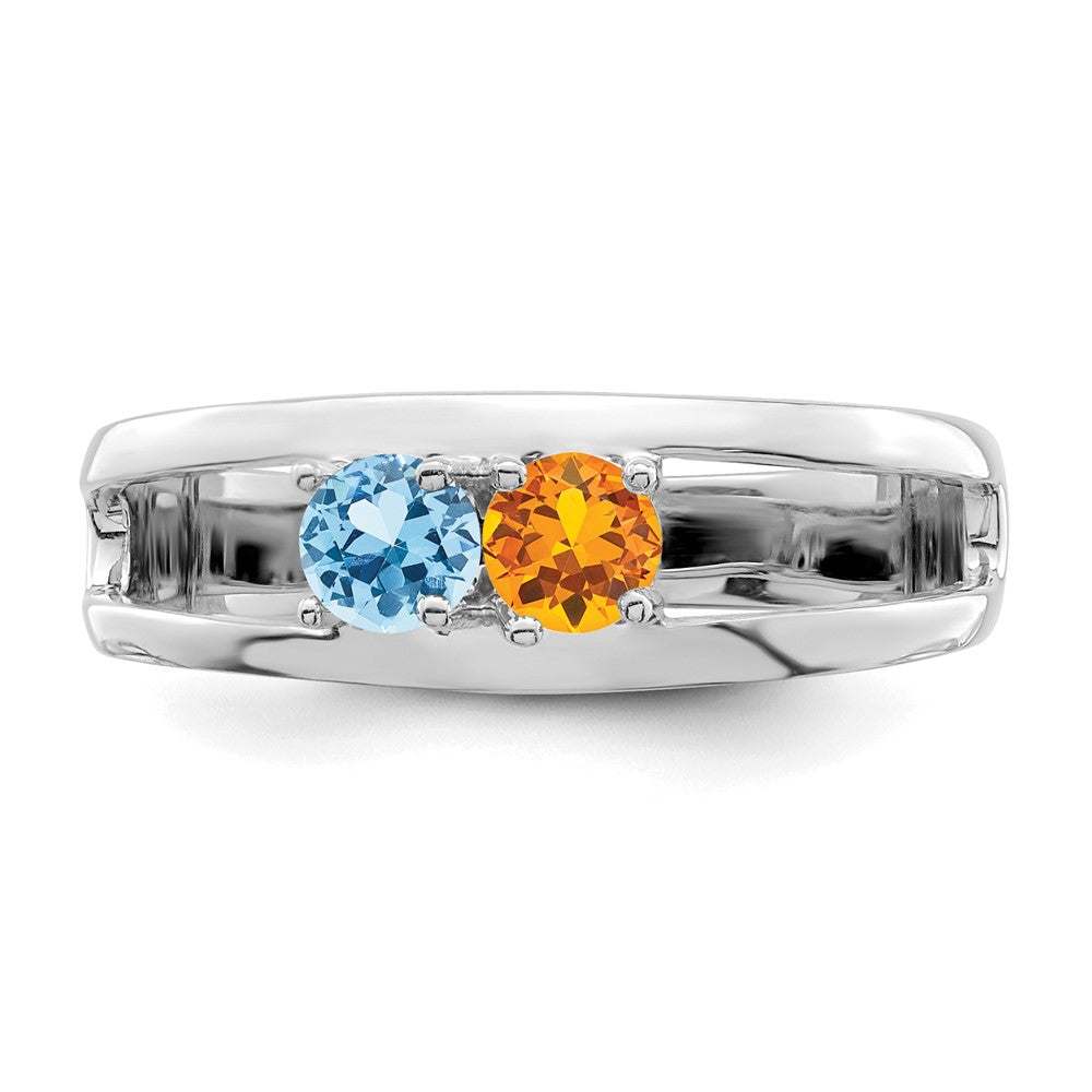 Sterling Silver Rhodium-plated Synthetic 2 Stone Mother's Ring