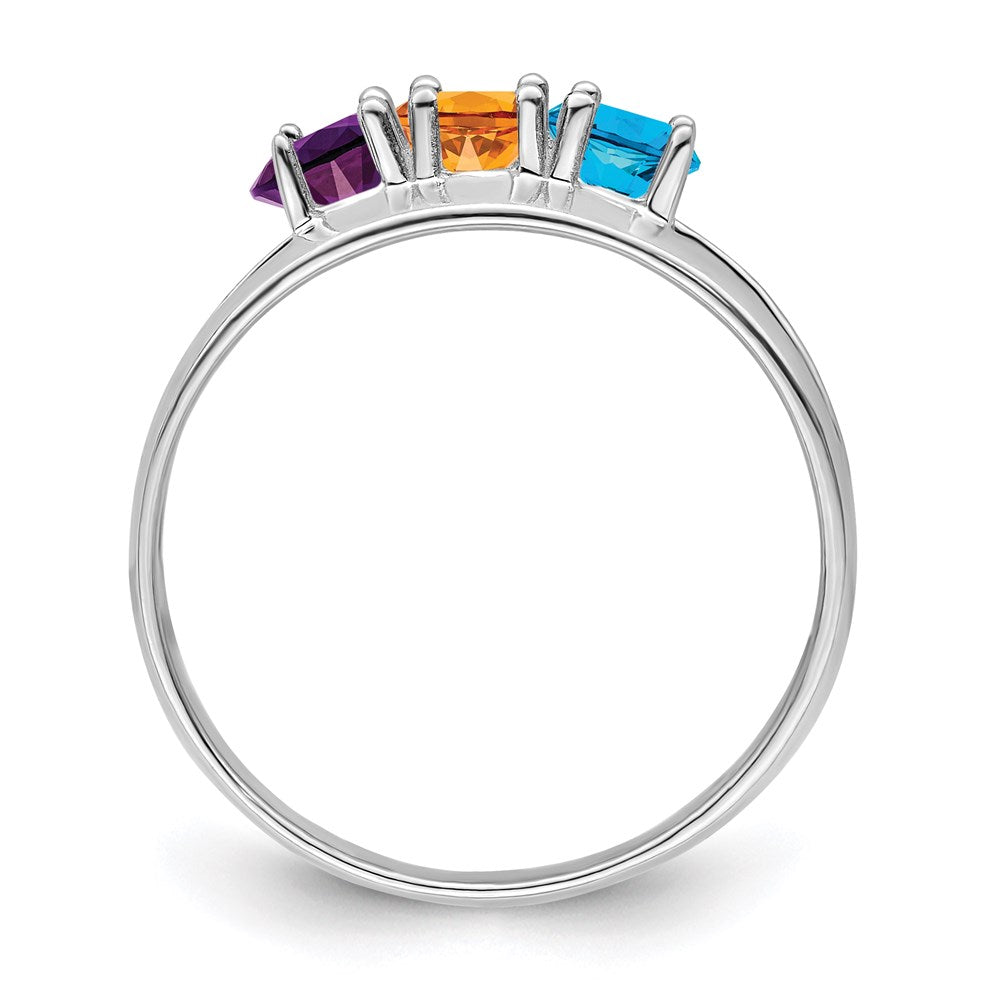Sterling Silver Rhodium-plated Synthetic 3 Stone Mother's Ring