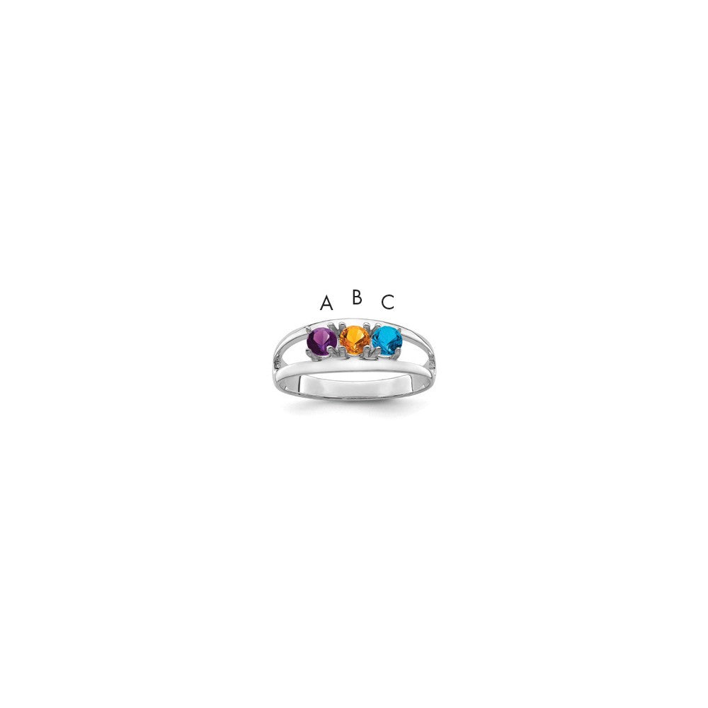 Sterling Silver Rhodium-plated Synthetic 3 Stone Mother's Ring