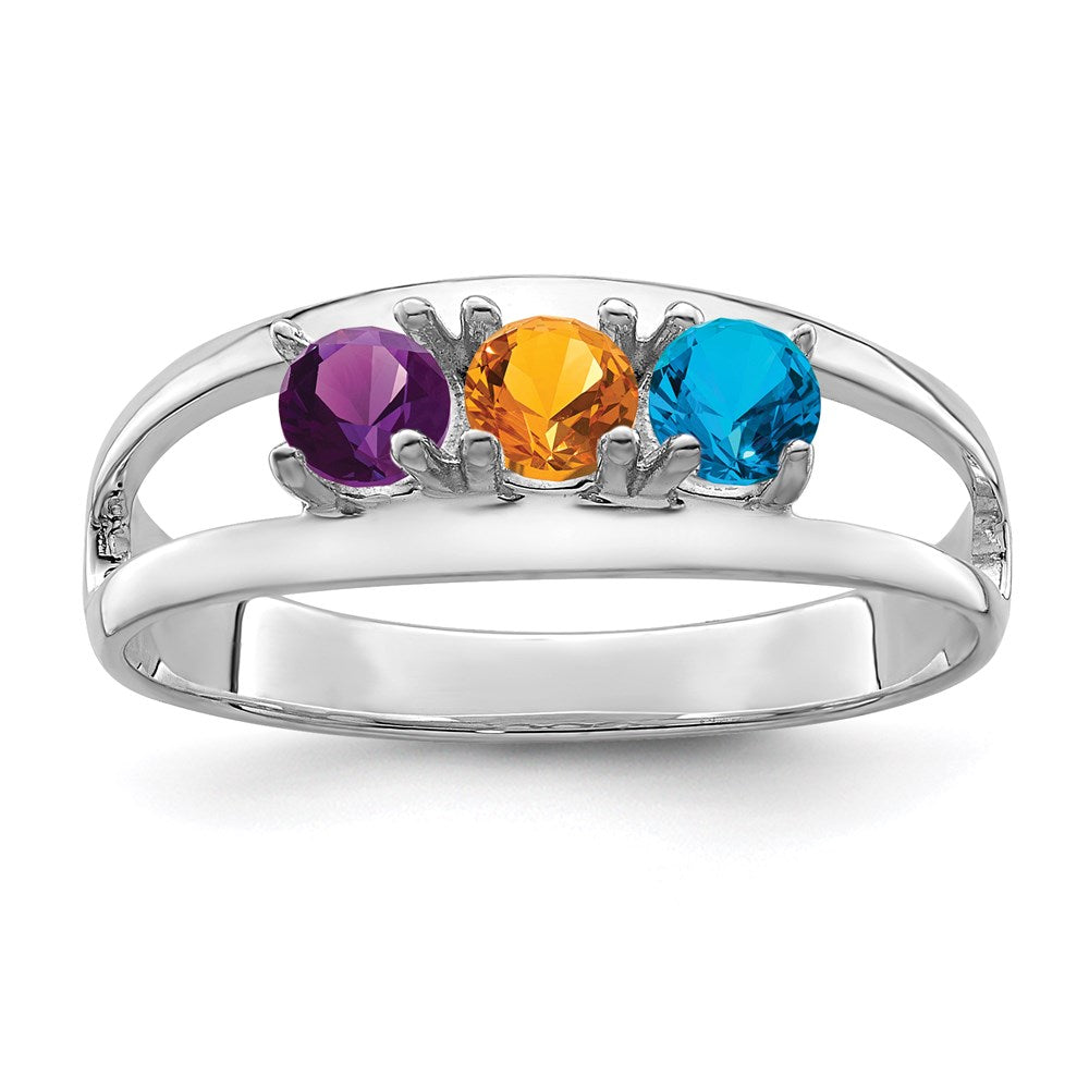 Sterling Silver Rhodium-plated Synthetic 3 Stone Mother's Ring