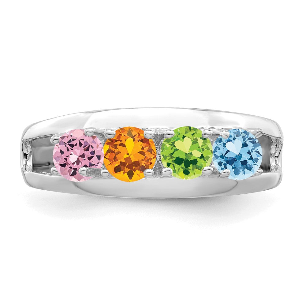Sterling Silver Rhodium-plated Synthetic 4 Stone Mother's Ring