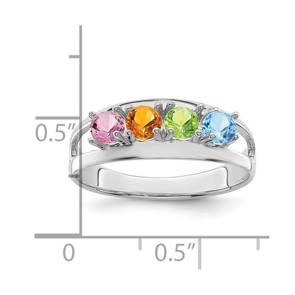 Sterling Silver Rhodium-plated Synthetic 4 Stone Mother's Ring