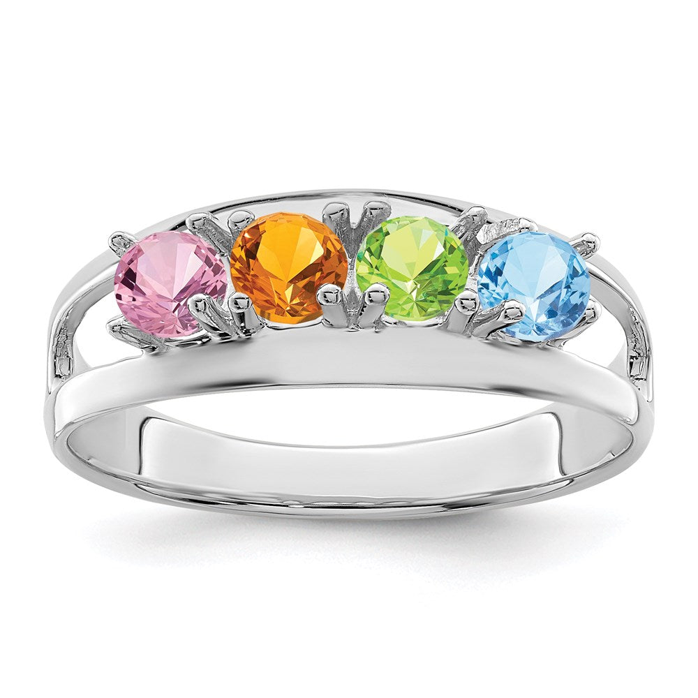 Sterling Silver Rhodium-plated Synthetic 4 Stone Mother's Ring
