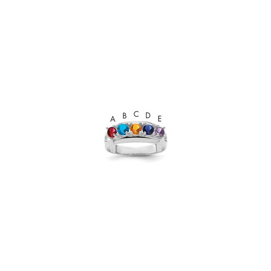 Sterling Silver Rhodium-plated Synthetic 5 Stone Mother's Ring