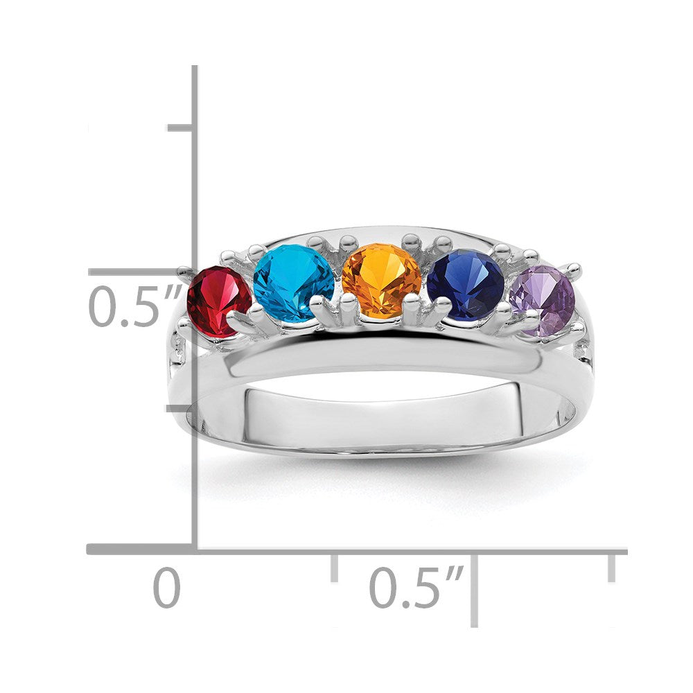 Sterling Silver Rhodium-plated Synthetic 5 Stone Mother's Ring
