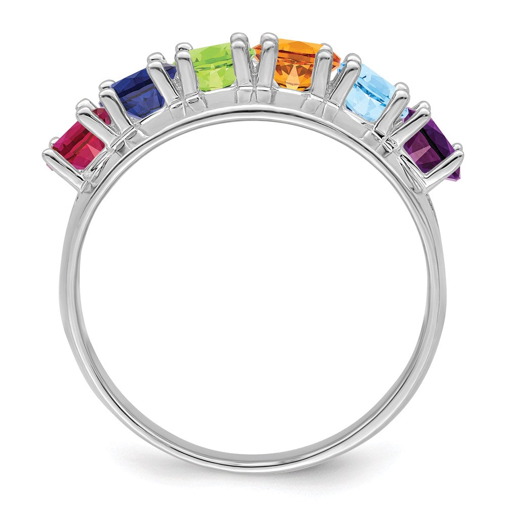 Sterling Silver Rhodium-plated Synthetic 6 Stone Mother's Ring
