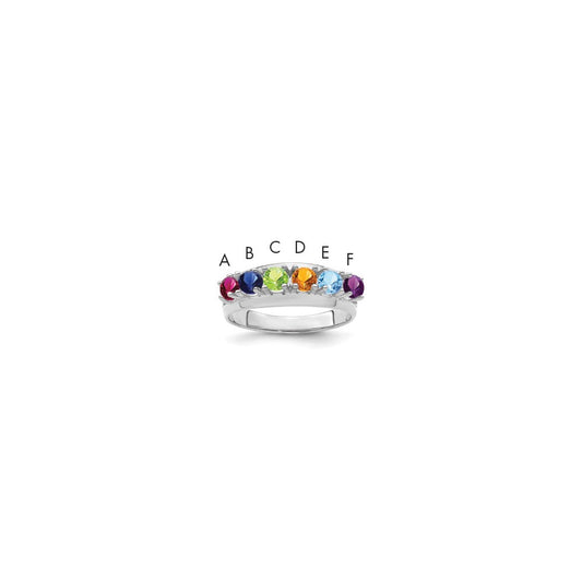 Sterling Silver Rhodium-plated Synthetic 6 Stone Mother's Ring