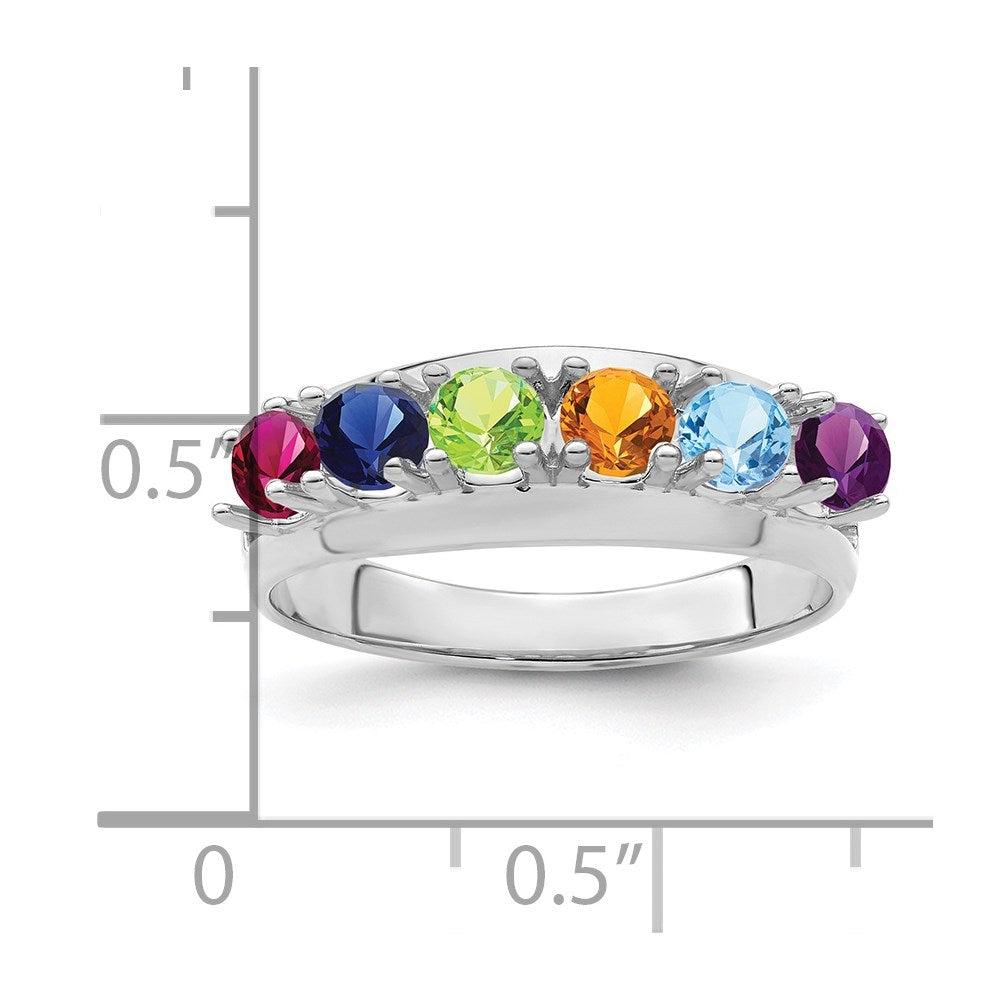 Sterling Silver Rhodium-plated Synthetic 6 Stone Mother's Ring