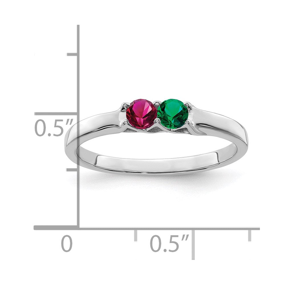 Sterling Silver Rhodium-plated Synthetic 2 Stone Mother's Ring