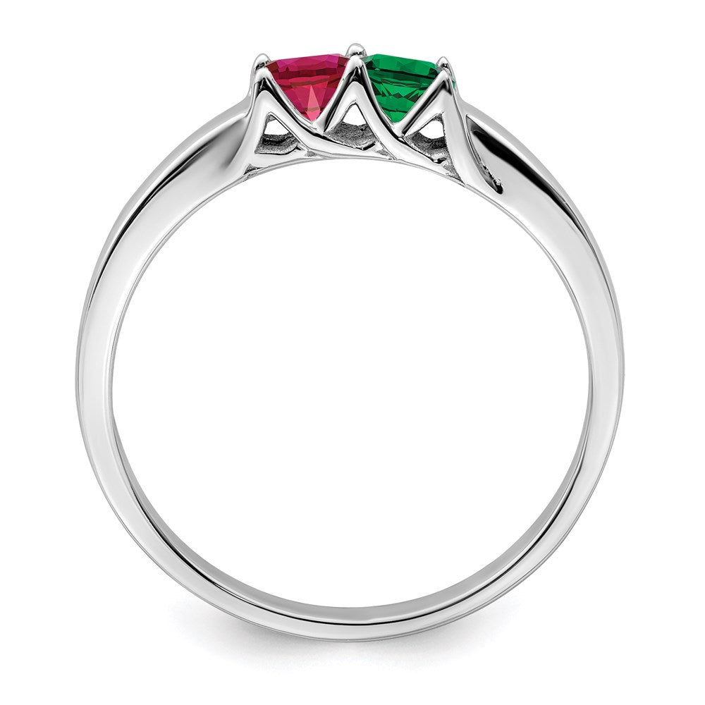 Sterling Silver Rhodium-plated Synthetic 2 Stone Mother's Ring