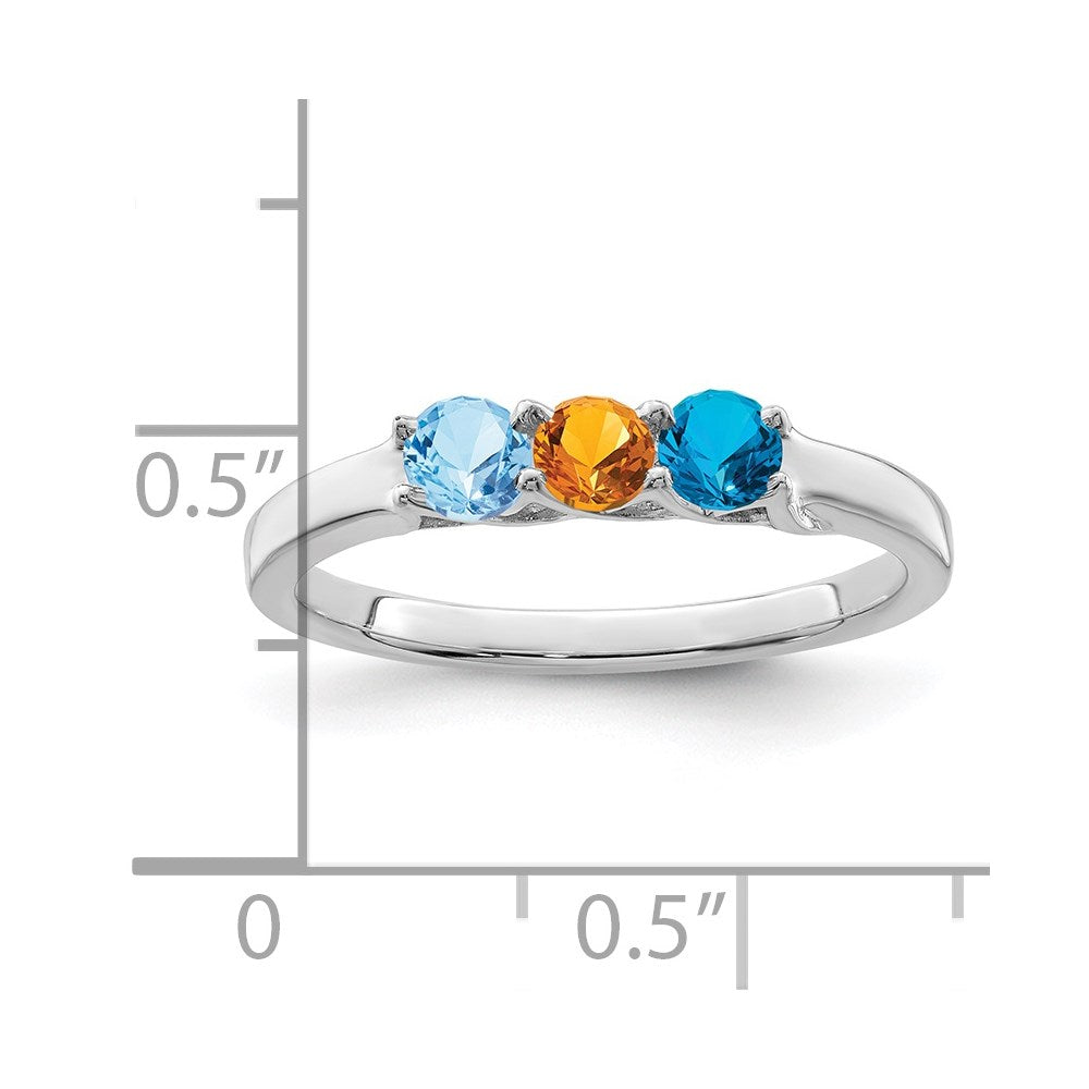 Sterling Silver Rhodium-plated Synthetic 3 Stone Mother's Ring
