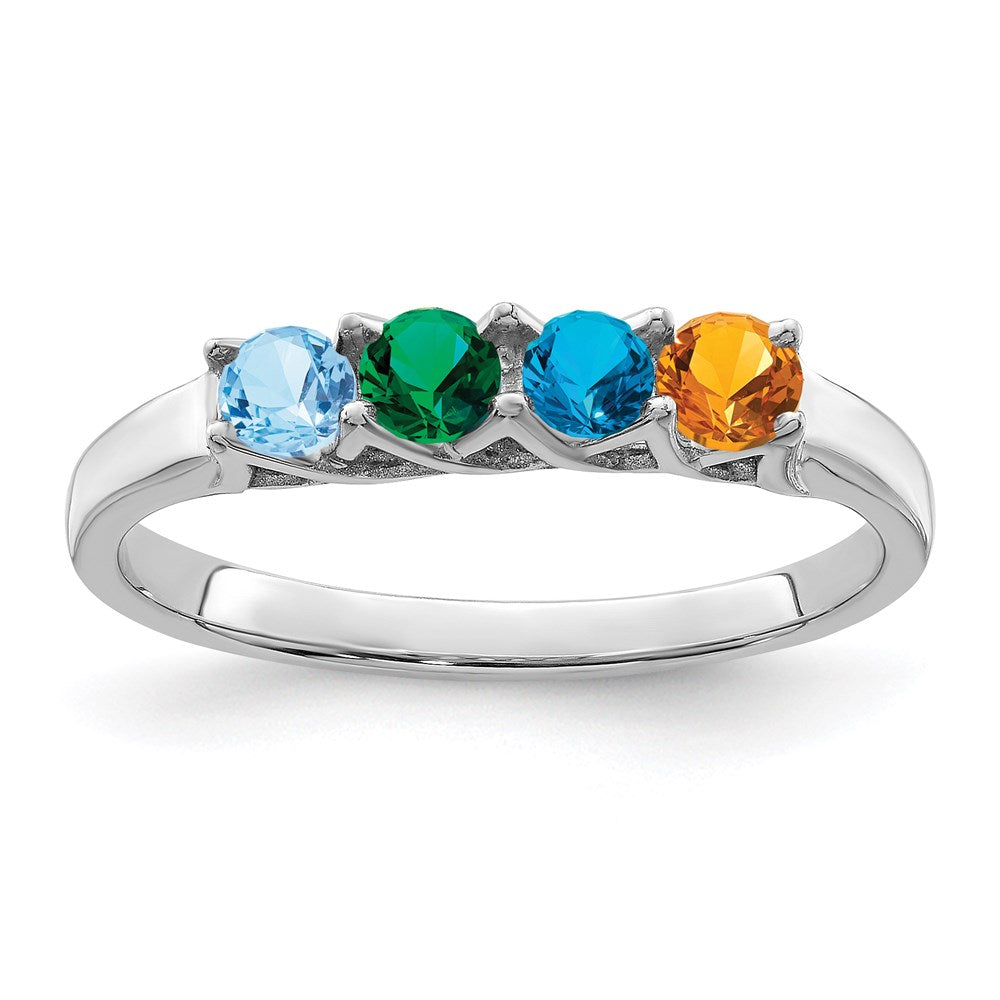 14k White Gold Genuine 4 Stone Mother's Ring