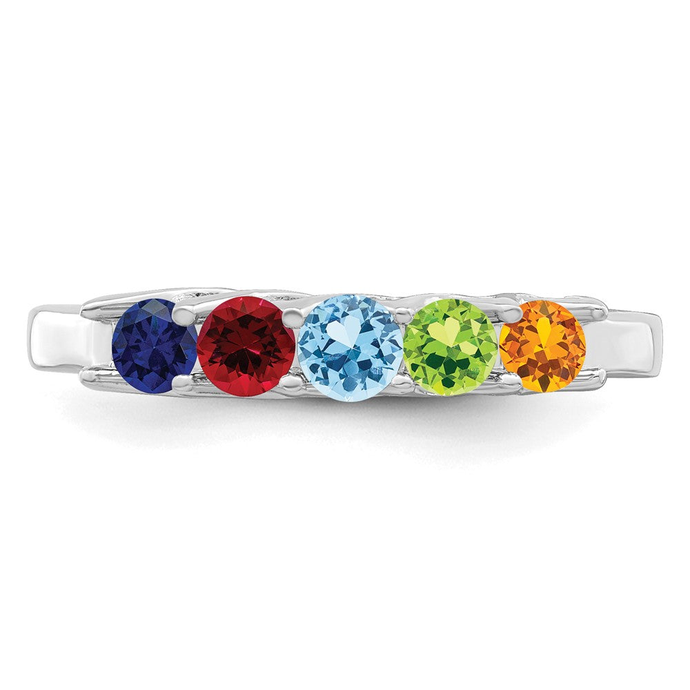 14k White Gold Genuine 5 Stone Mother's Ring