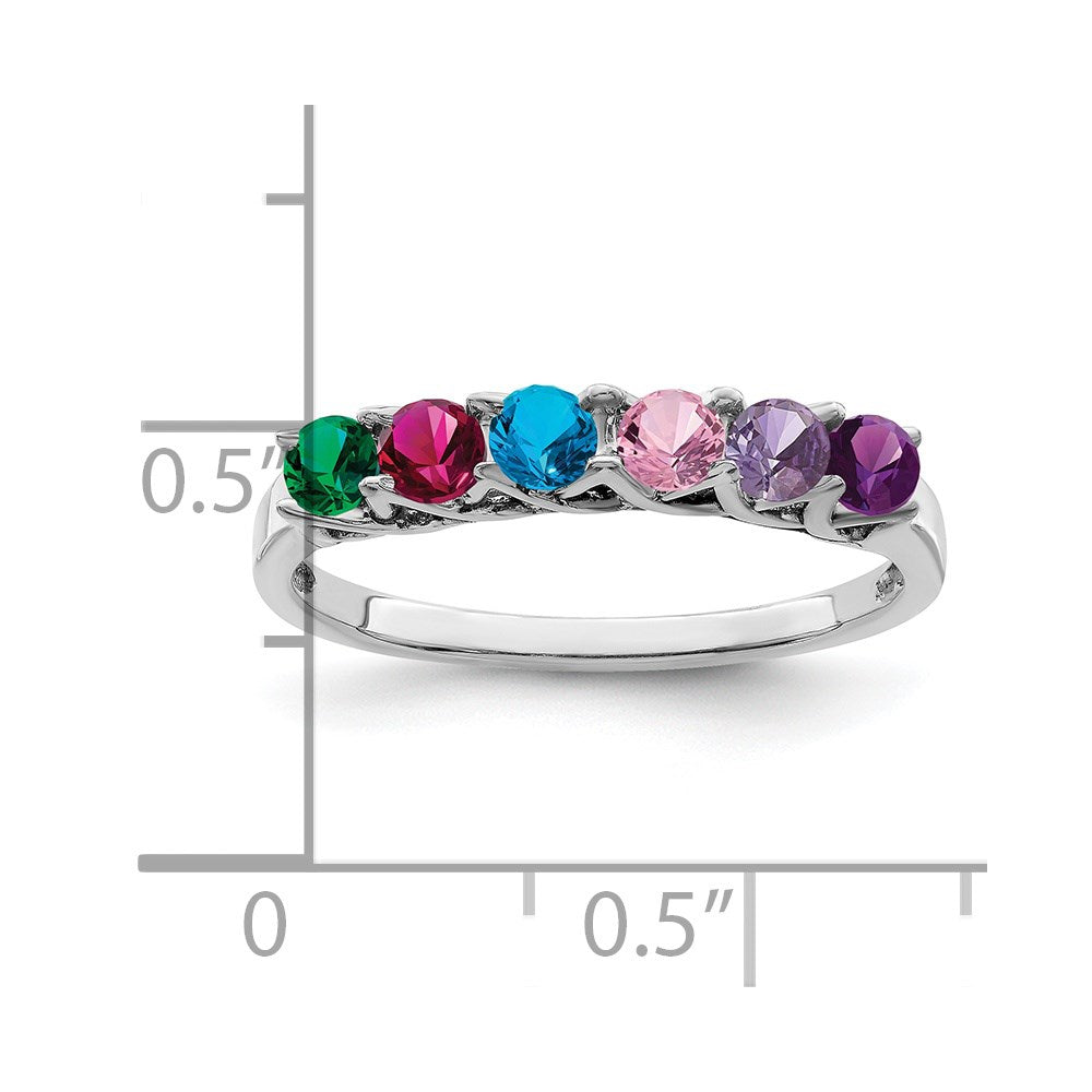 Sterling Silver Rhodium-plated Synthetic 6 Stone Mother's Ring