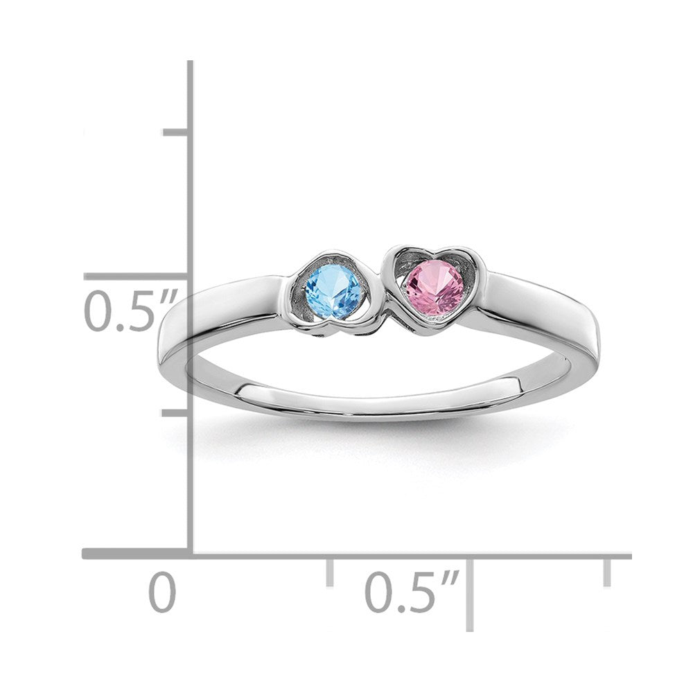 Sterling Silver Rhodium-plated Synthetic 2 Stone Mother's Ring