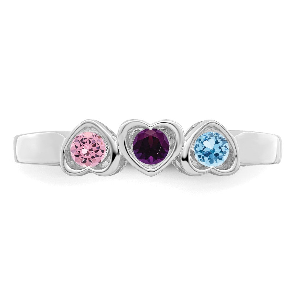 14k White Gold Genuine 3 Stone Mother's Ring