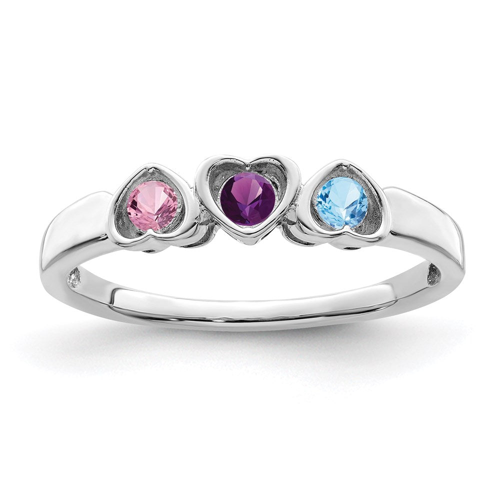 14k White Gold Genuine 3 Stone Mother's Ring